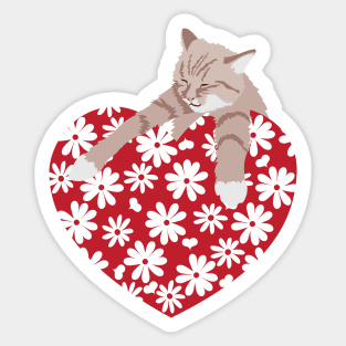 I Love Cats red heart with daisy flowers Sticker